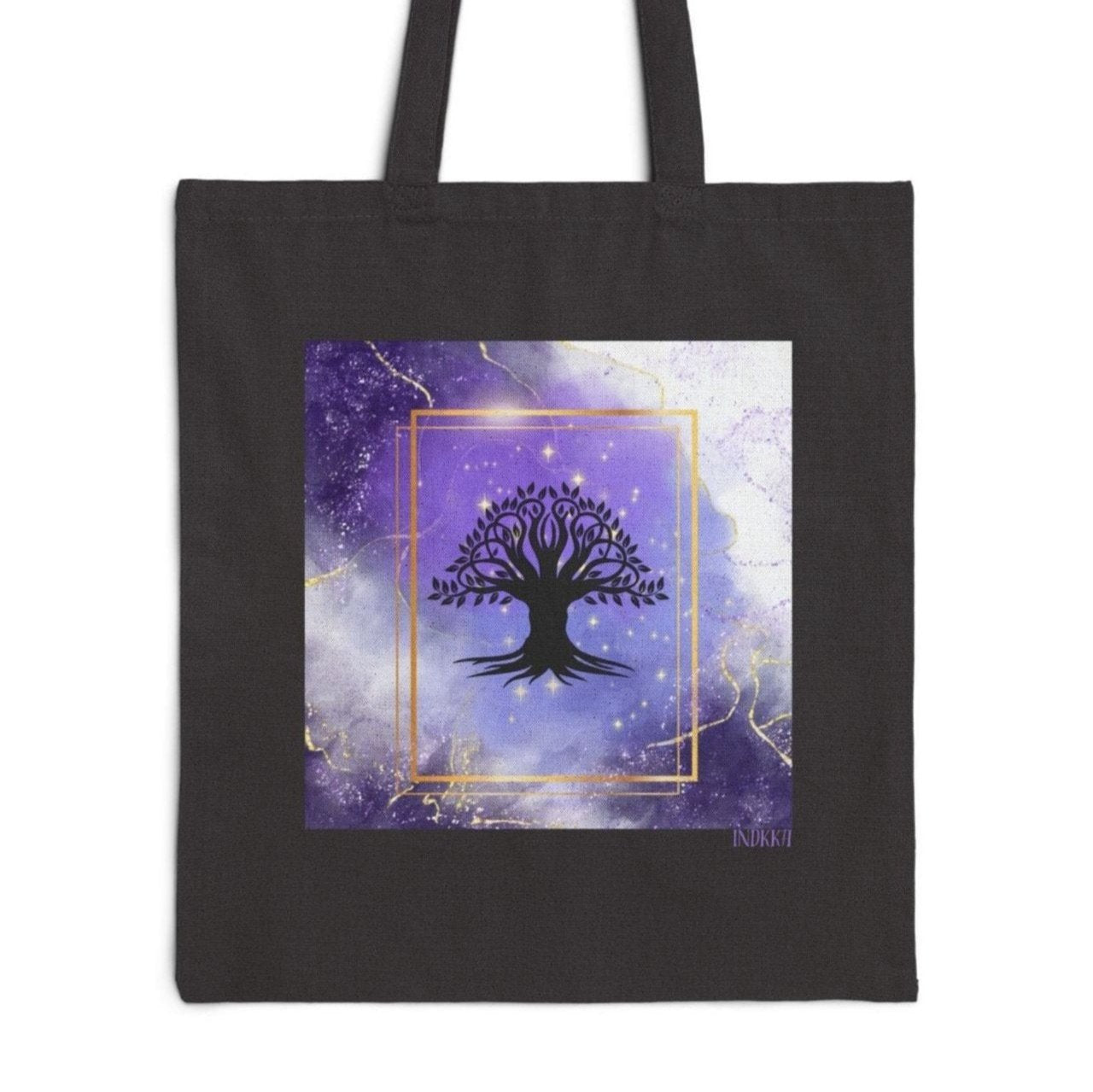 Beautiful and vibrant purple white and gold background with Celtic tree of life silhouette in center