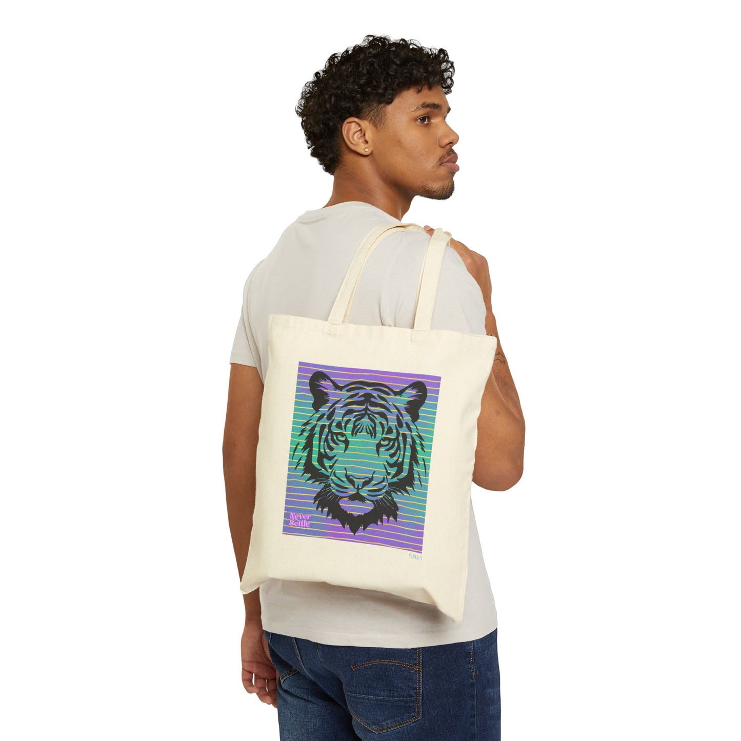 Striking Never Settle Tiger Silhouette Cotton Canvas Tote Bag