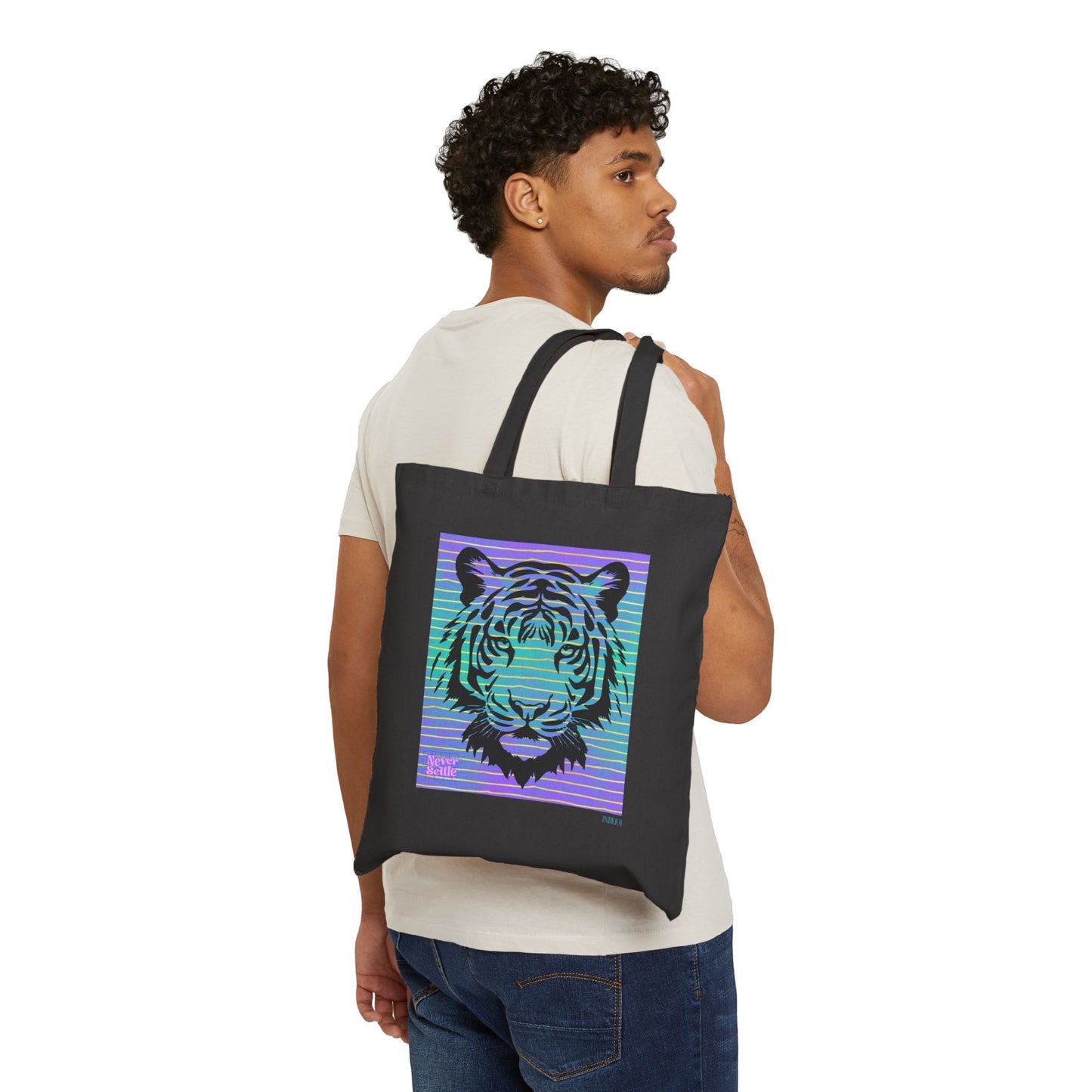 Striking Never Settle Tiger Silhouette Cotton Canvas Tote Bag